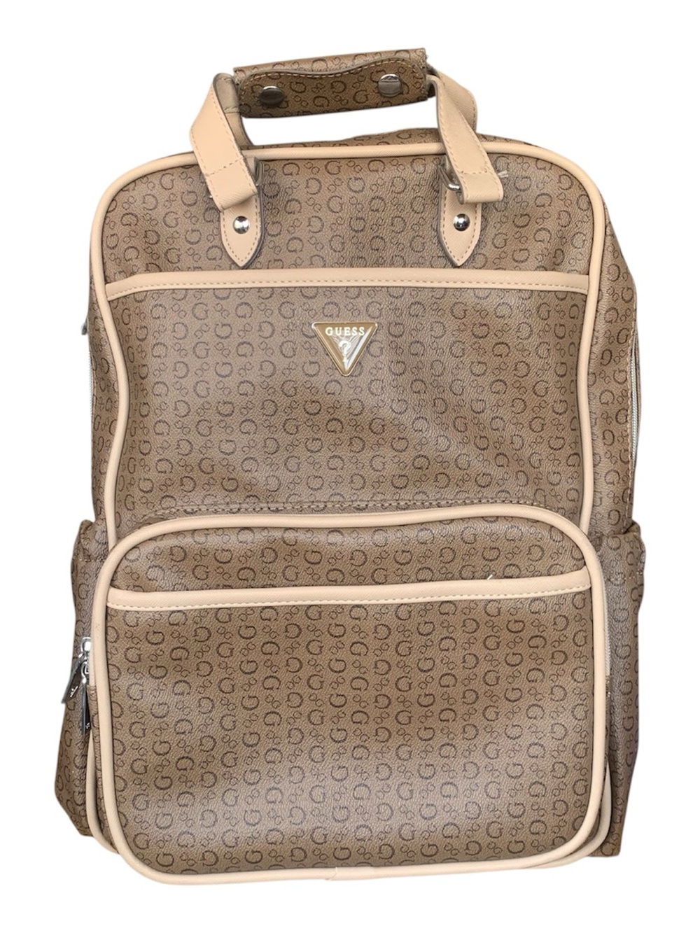 Guess Mocha Brown Lottie Monogram Print Travel Diaper Bag Backpack